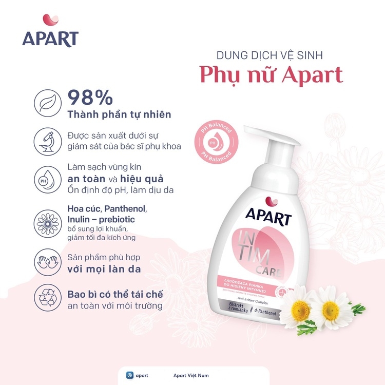 COMBO 2 CHAI DUNG DỊCH VỆ SINH NAM NỮ DẠNG BỌT LÀM SẠCH, BẢO VỆ DA VÙNG KÍN 300ML - APART