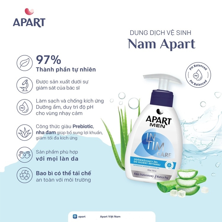 COMBO 2 CHAI DUNG DỊCH VỆ SINH NAM NỮ DẠNG BỌT LÀM SẠCH, BẢO VỆ DA VÙNG KÍN 300ML - APART
