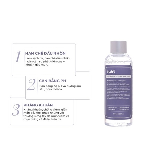 NƯỚC HOA HỒNG DƯỠNG DA KHÔNG MÙI SUPPLE PREPARATION UNSCENTED TONER 180ML - KLAIRS