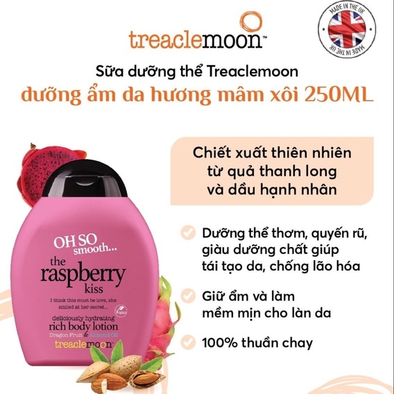[ TẶNG KEM DƯỠNG TAY DỪA ] SỮA DƯỠNG THỂ DƯỠNG ẨM SÁNG DA HƯƠNG MÂM XÔI 250ML -TREACLEMOON