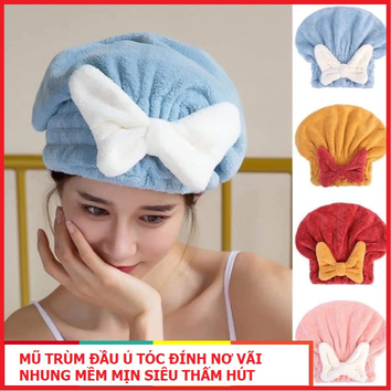 MŨ TRÙM ĐẦU Ủ TÓC VẢI NHUNG MỀM MỊN SIÊU THẤM HÚT CTB409 - BECHIP