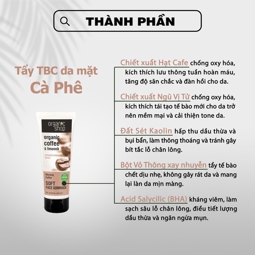 TẨY DA CHẾT MẶT ORGANIC SHOP CÀ PHÊ 75ML