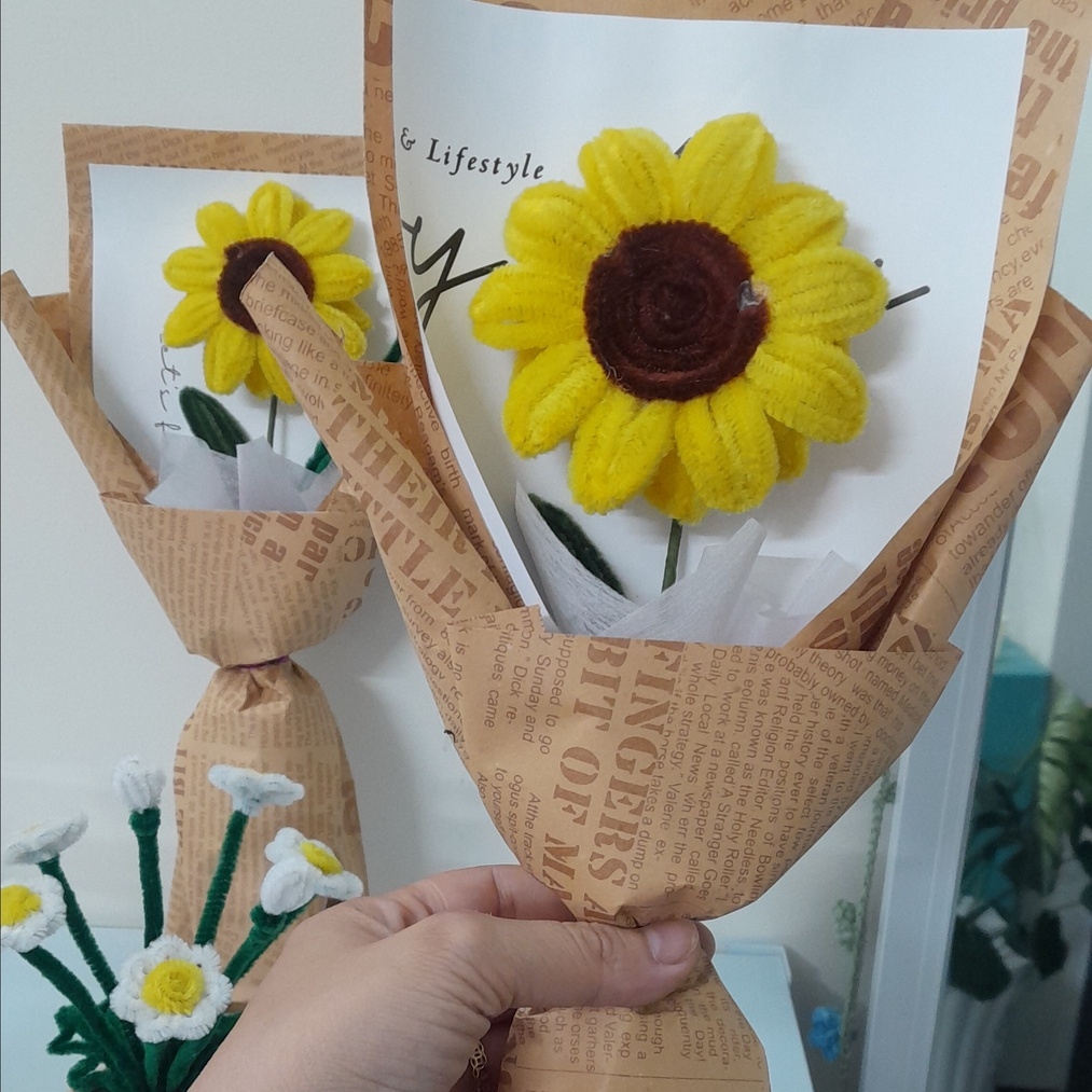 BÓ HOA HƯỚNG DƯƠNG KẼM NHUNG HANDMADE