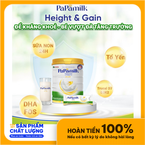  Papamilk Height & Gain Sữa Non 24H chứa Tổ Yến – Tăng cường kháng thể, con tăng cân, tăng chiều cao vượt trội Lon 830gr