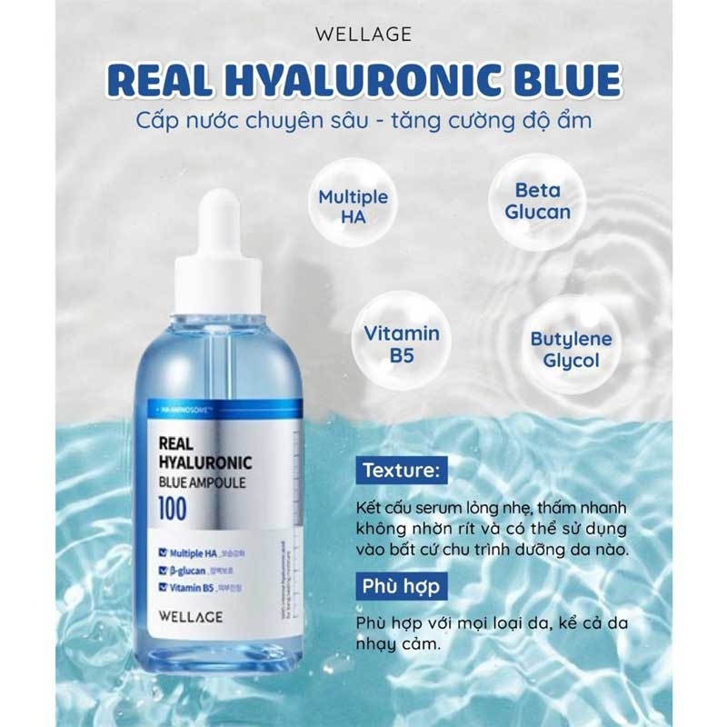 Tinh chất cấp nước WELLAGE Real Hyaluronic Blue Ampoule