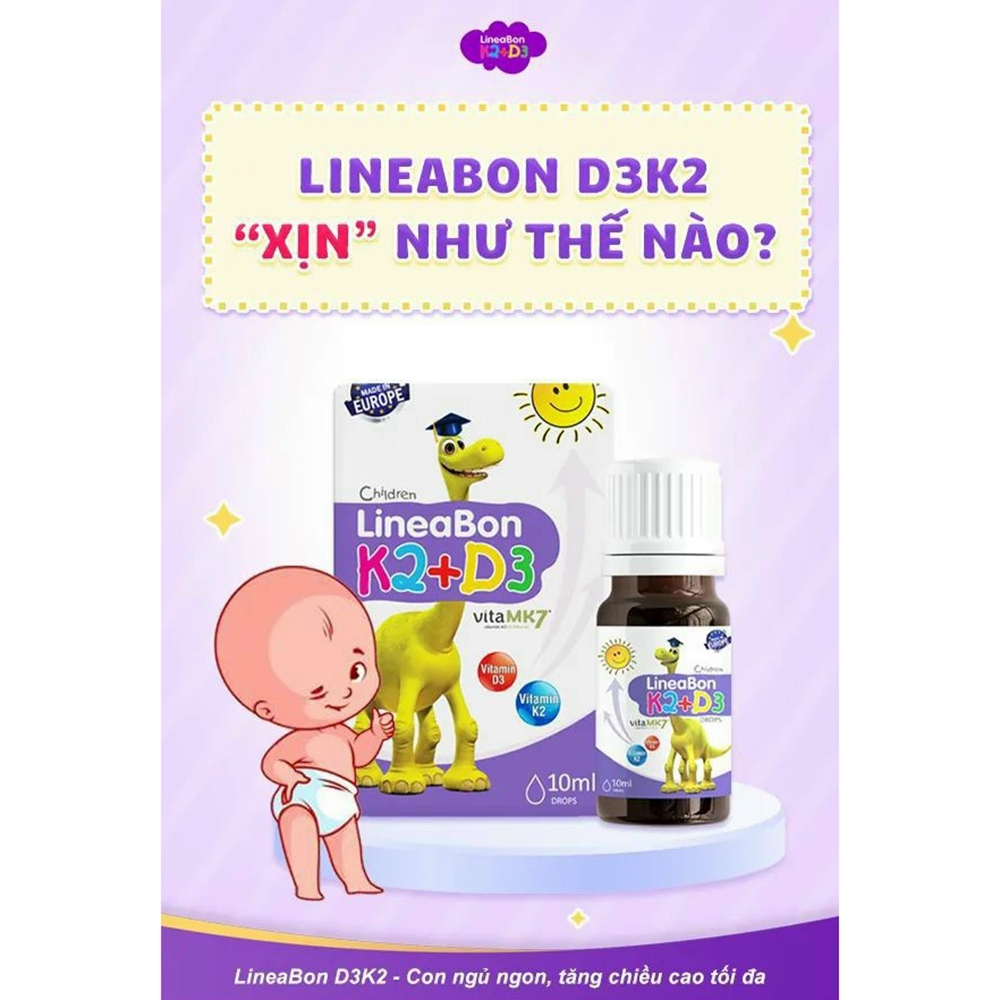 Vitamin D3 giúp tăng chiều cao cho bé Lineabon K2+D3 (mọi đối tượng từ trẻ sơ sinh đến người trưởng thành)