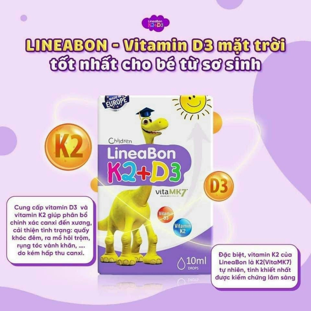 Vitamin D3 giúp tăng chiều cao cho bé Lineabon K2+D3 (mọi đối tượng từ trẻ sơ sinh đến người trưởng thành)