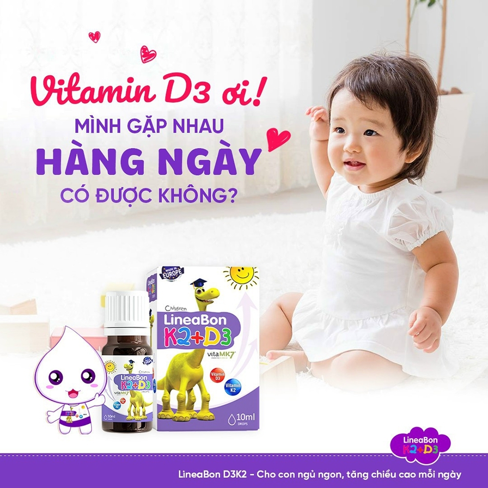 Vitamin D3 giúp tăng chiều cao cho bé Lineabon K2+D3 (mọi đối tượng từ trẻ sơ sinh đến người trưởng thành)