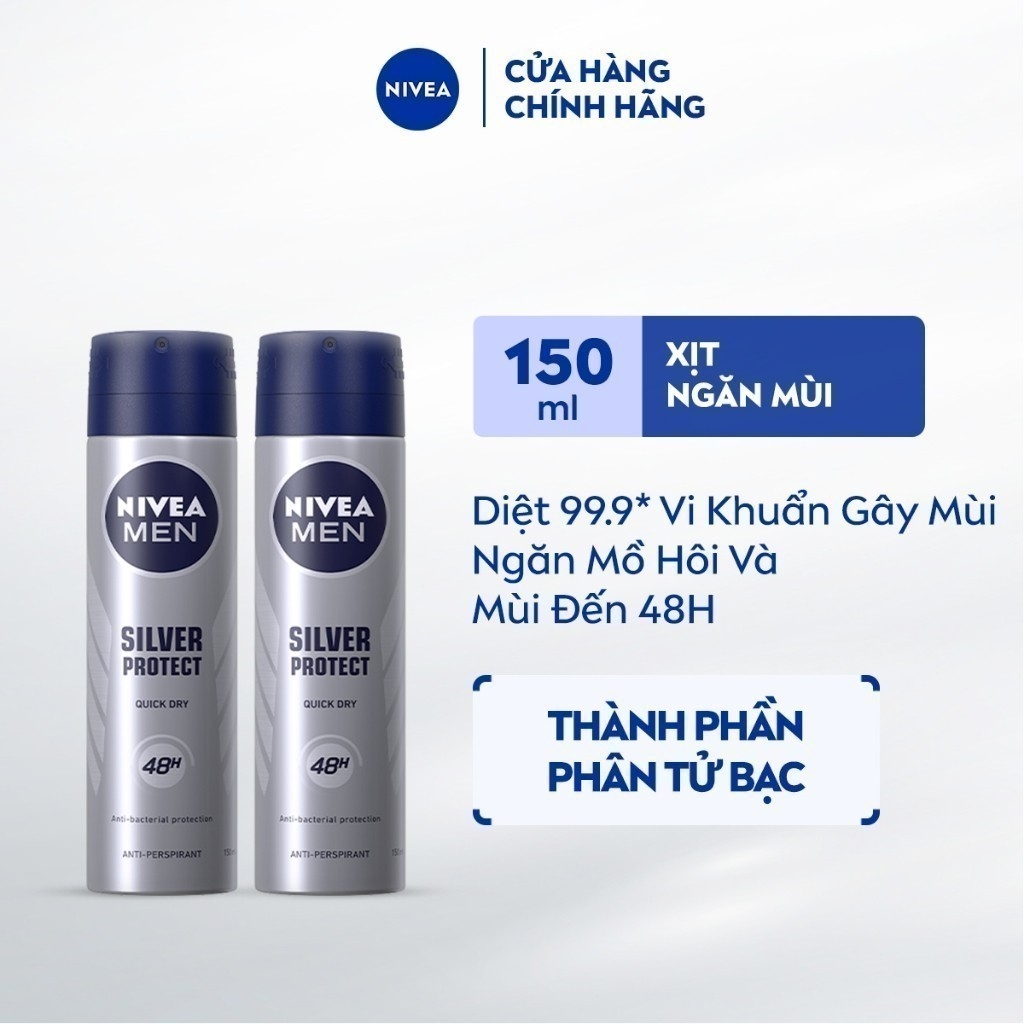Xịt Ngăn Mùi NIVEA MEN Silver Protect Phân Tử Bạc Ngăn Khuẩn Gây Mùi Vượt Trội (150 ml) - 82959