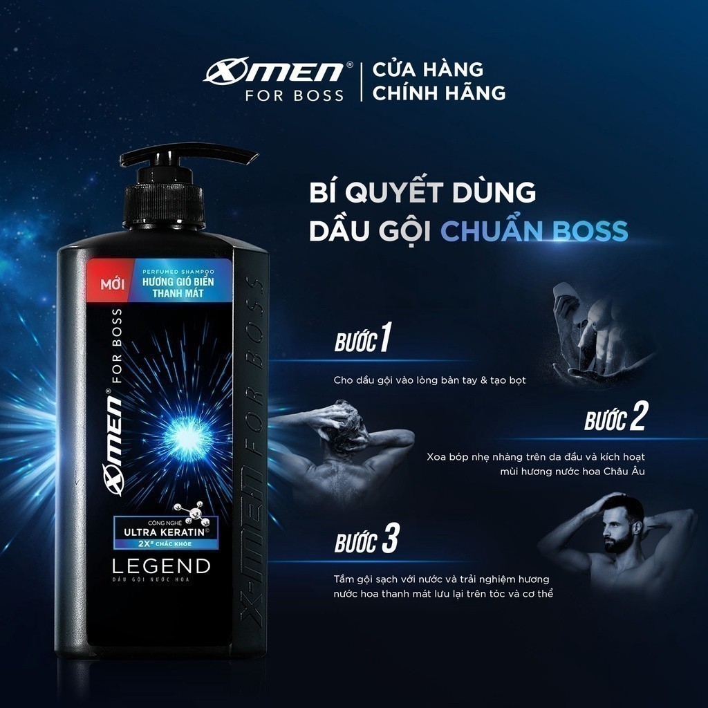 Dầu gội X-Men  850ml for Boss hương gió biển thanh mát Legend với Ultra Keratin