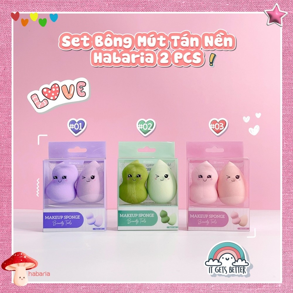 HABARIA - sét 4 bông mút trang điểm-TQ