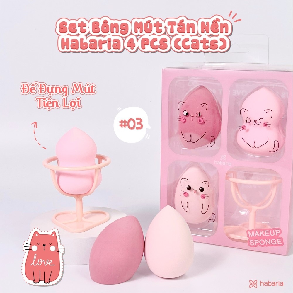 HABARIA - sét 4 bông mút trang điểm-TQ