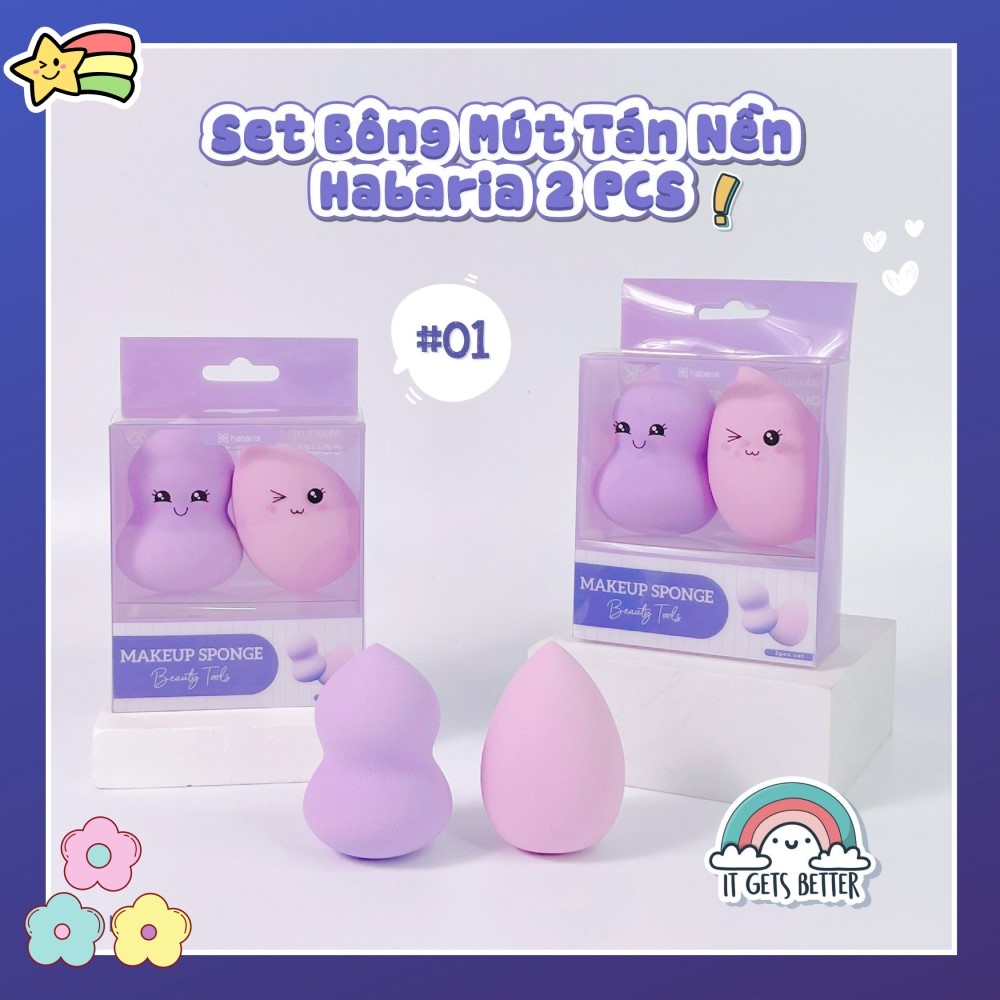 HABARIA - sét 4 bông mút trang điểm-TQ