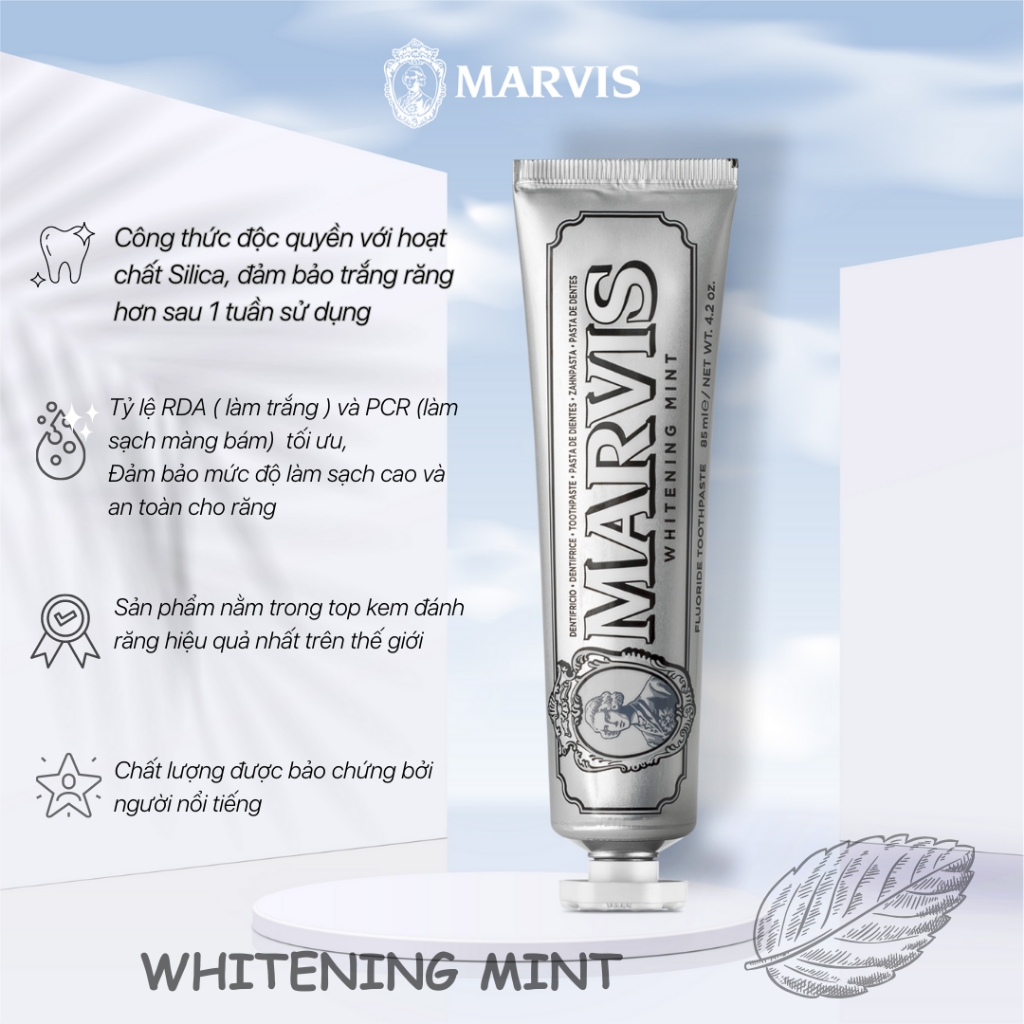 Kem Đánh Răng Marvis Whitening Mint 85ml - MÀU BẠC-Ý