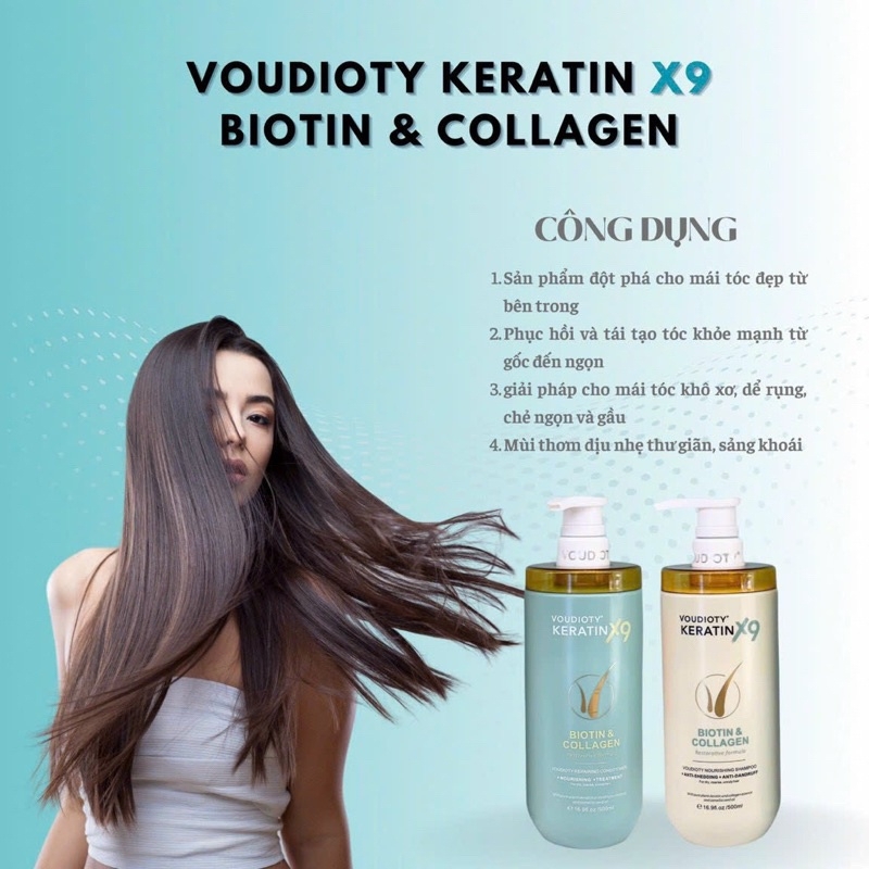 Bộ dầu gội xả Voudioty Keratin X9 Biotin & Collagen 500ml-Ý