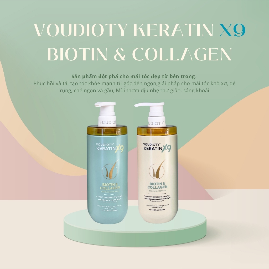 Bộ dầu gội xả Voudioty Keratin X9 Biotin & Collagen 500ml-Ý
