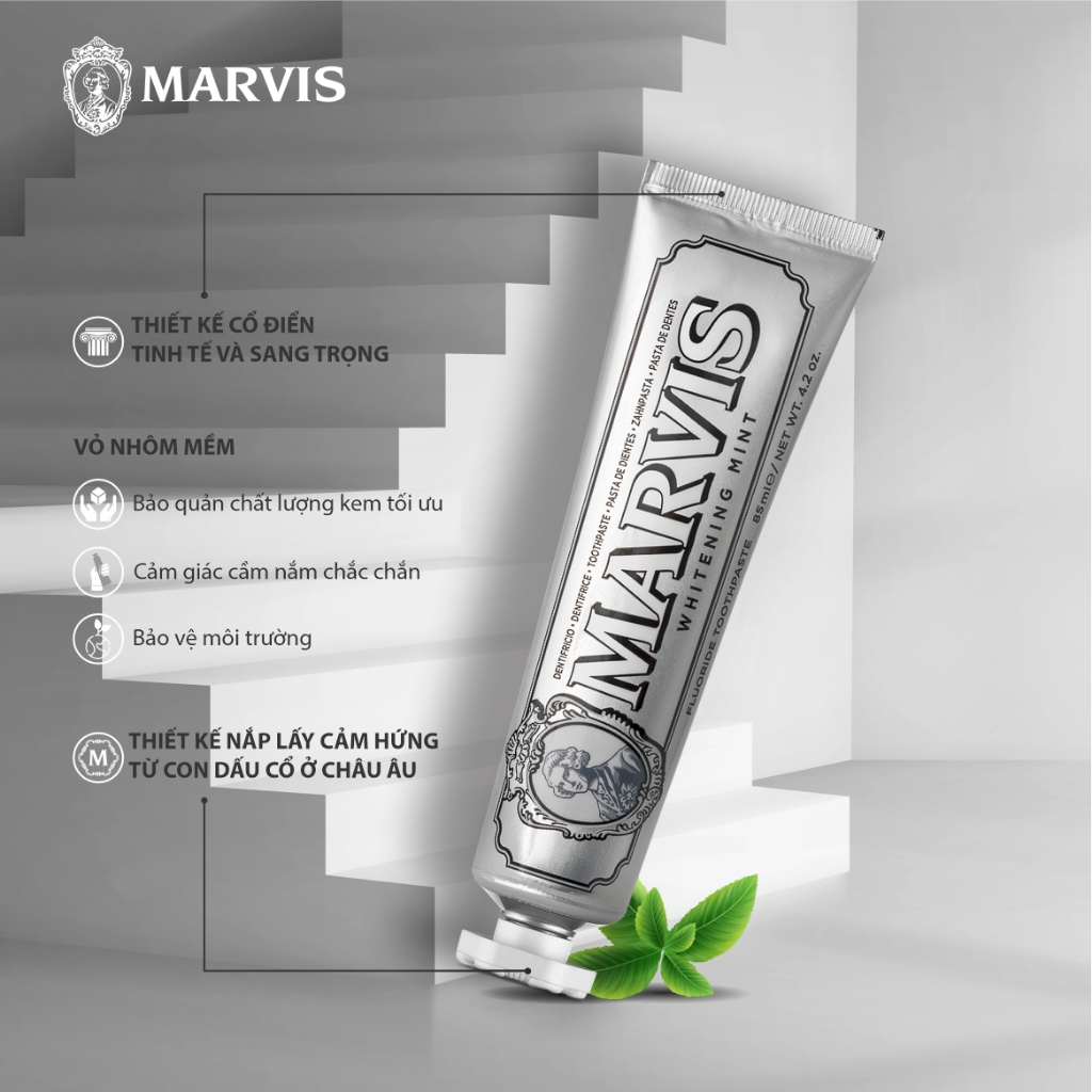 Kem Đánh Răng Marvis Whitening Mint 85ml - MÀU BẠC-Ý