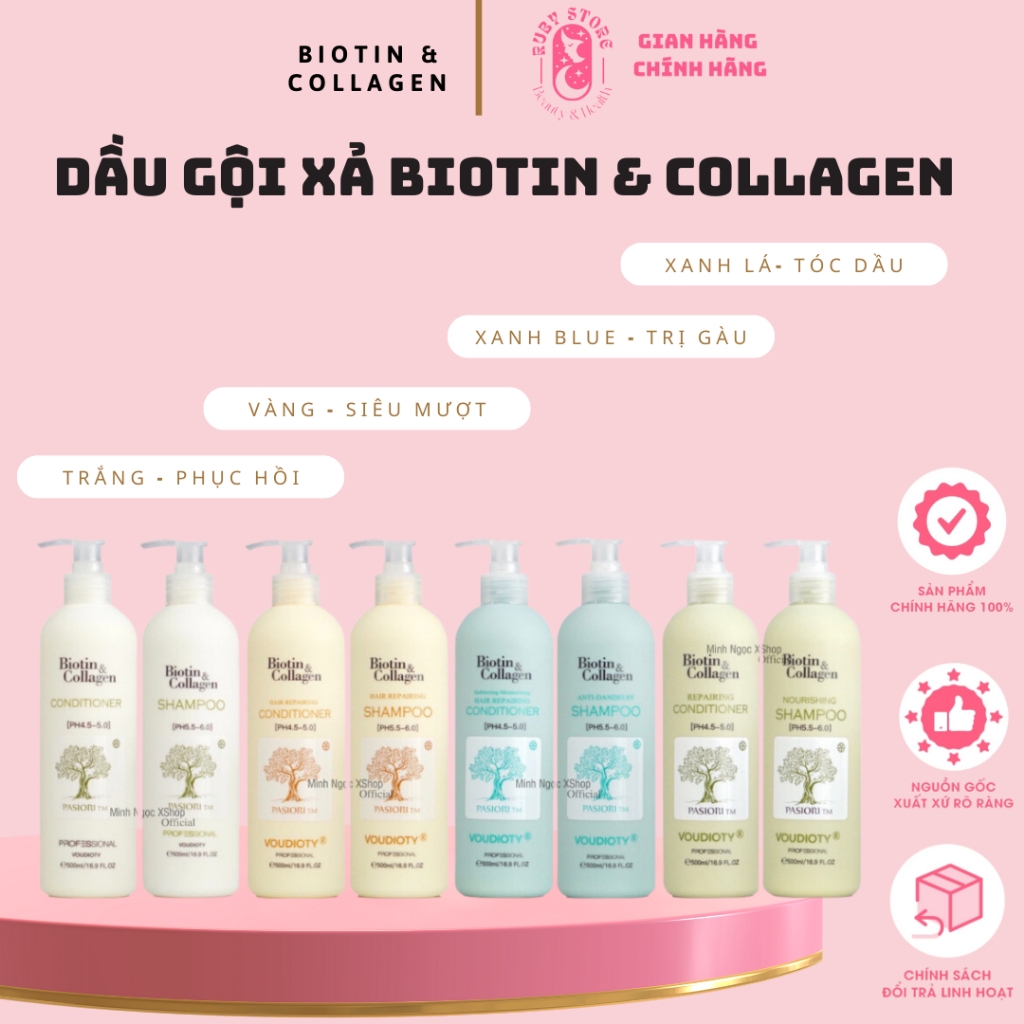 CẶP DẦU GỘI XẢ CÔNG TY- BIOTIN COLLAGEN 500ml -MẪU MỚI 4 MÀU -Ý