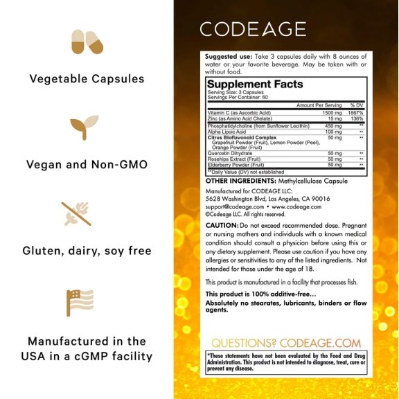 Viên uống vitamin C giúp tăng cường miễn dịch, chống oxy hóa CodeAge Vitamins Liposomal Vitamin C+ 180 viên