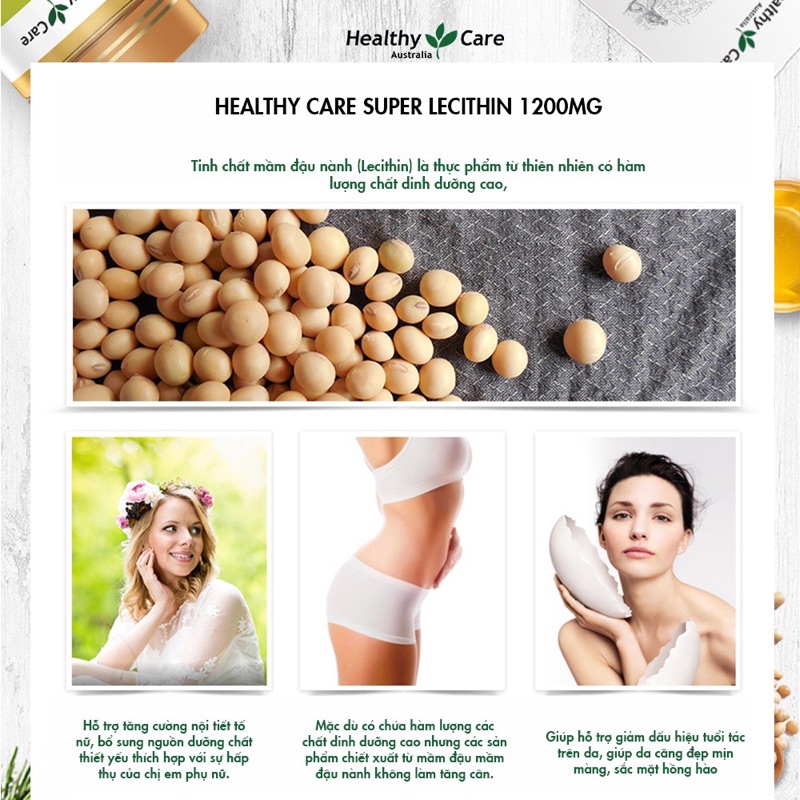 Viên Uống Mầm Đậu Nành Super Lecithin 1200Mg Healthy Care-ÚC