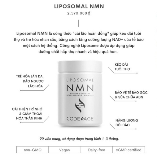 Viên uống chống lão hóa da Codeage Liposomal NMN 90 viên