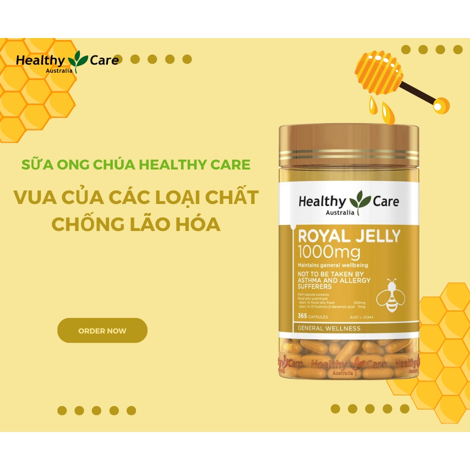 Sữa Ong Chúa Royal Jelly 1000 Healthy Care hộp 365 viên-ÚC