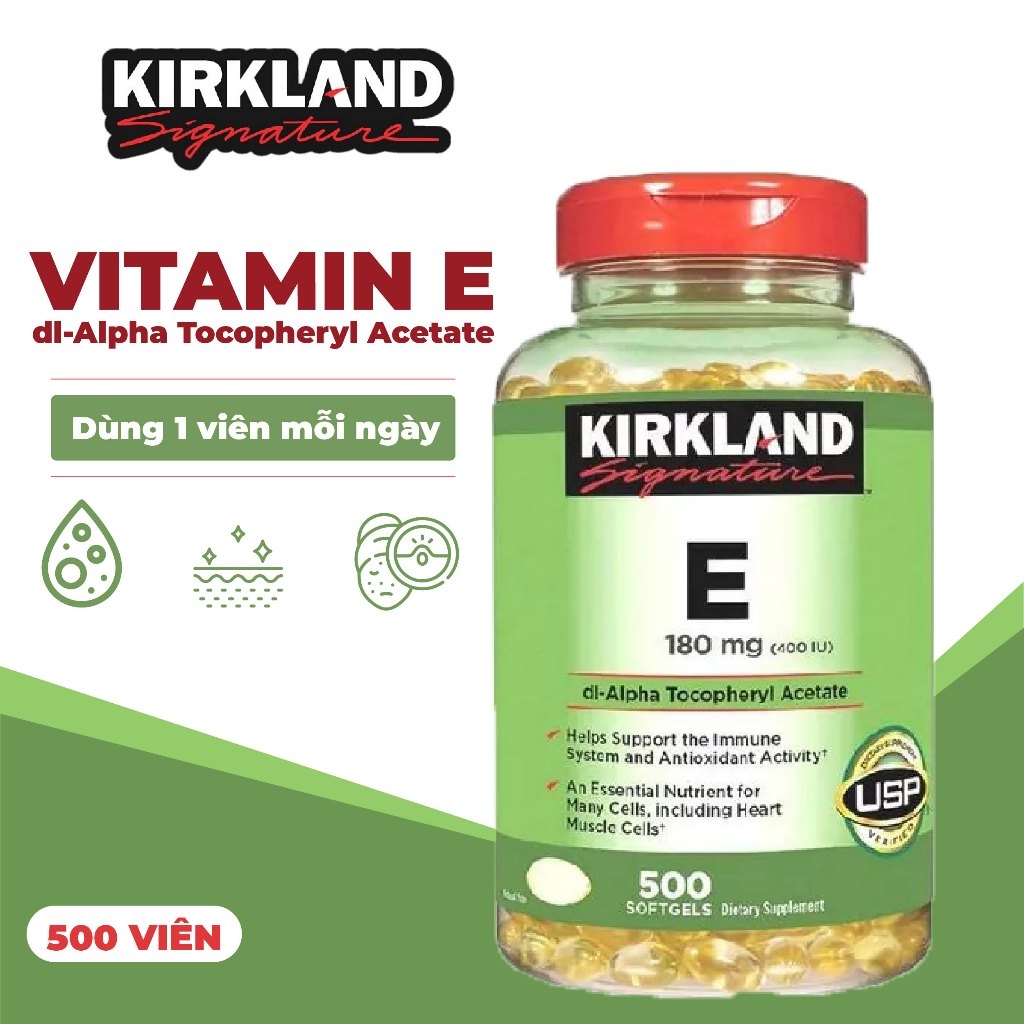 Viên uống Vitamin E MỸ Kirkland 500 viên- Mỹ
