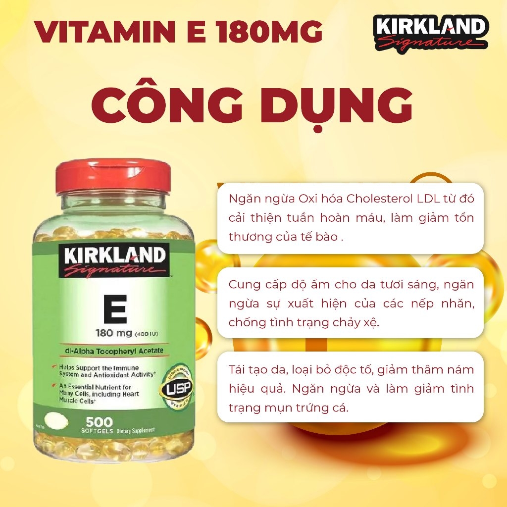 Viên uống Vitamin E MỸ Kirkland 500 viên- Mỹ
