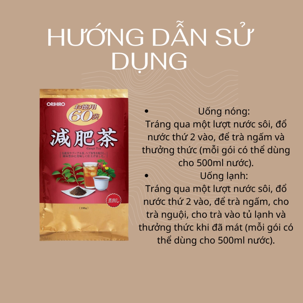Trà Giảm Mỡ Bụng Nhật Bản Genpi Tea Orihiro 60 gói