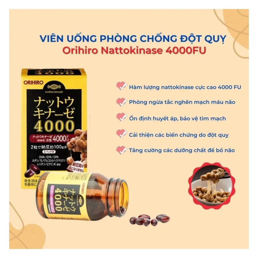 Viên Uống Chống Tai Biến Nattokinase ORIHIRO 60 viên - 4000FU-nhật
