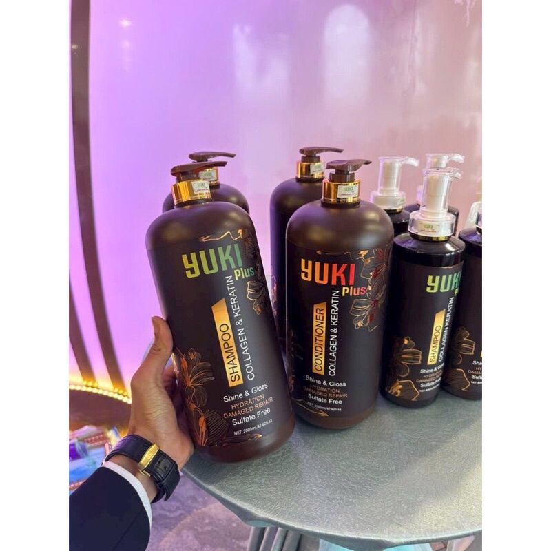Dầu gội xả keratin yuki plus 2000ml chống rụng tóc mềm mượt