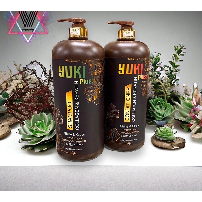 Dầu gội xả keratin yuki plus 2000ml chống rụng tóc mềm mượt