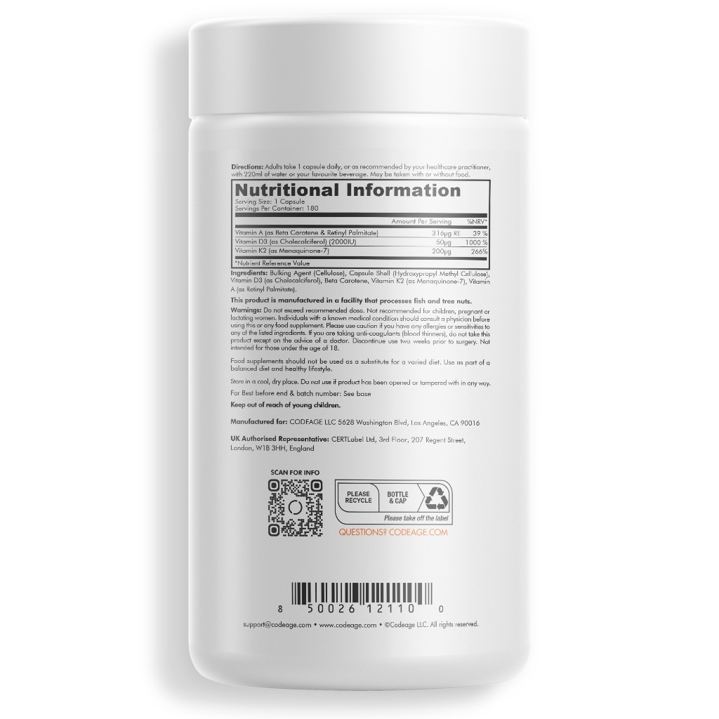 Viên Uống CodeAge ADK Vitamins - BeautyK Code Age Vitamin Tổng Hợp 180 viên, Hỗ Trợ Thị Lực, Bảo Vệ Tim Mạch Từ Mỹ