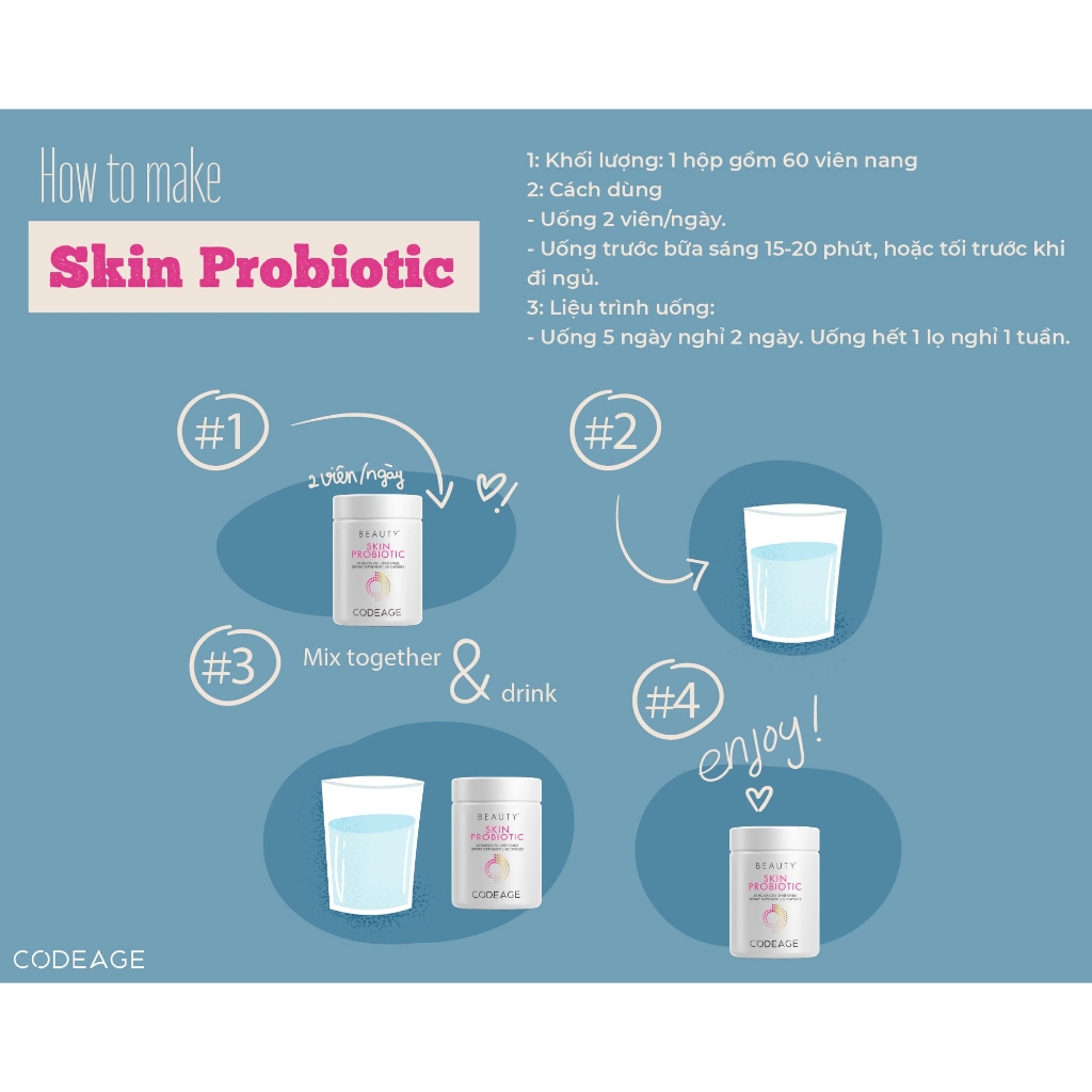 Viên uống bổ sung lợi khuẩn cho da Codeage Beauty Skin Probiotic 60 viên