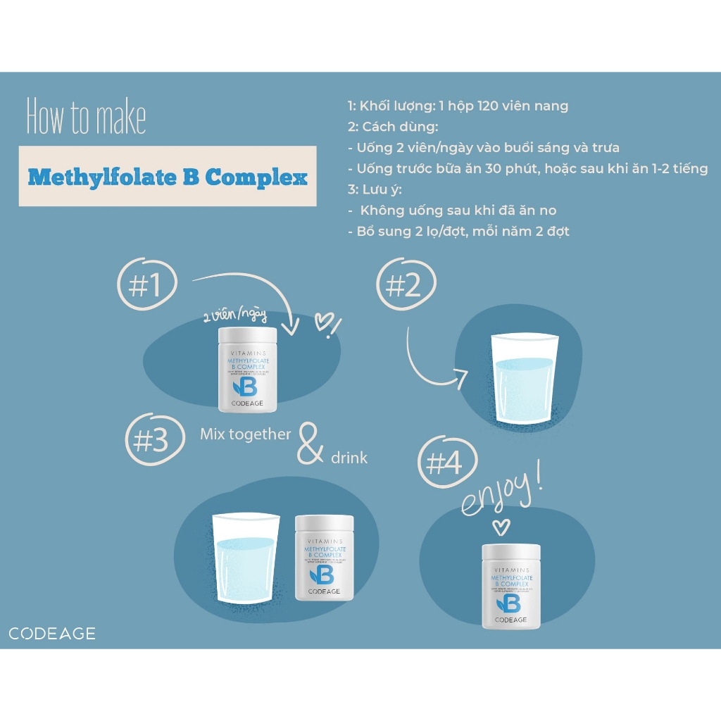 Viên uống bổ não Codeage Methylfolate B Complex 120 viên  5.0  6 đánh giá