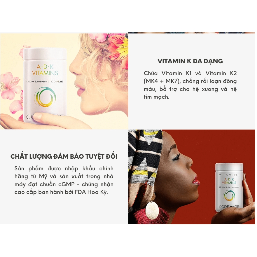 Viên Uống CodeAge ADK Vitamins - BeautyK Code Age Vitamin Tổng Hợp 180 viên, Hỗ Trợ Thị Lực, Bảo Vệ Tim Mạch Từ Mỹ