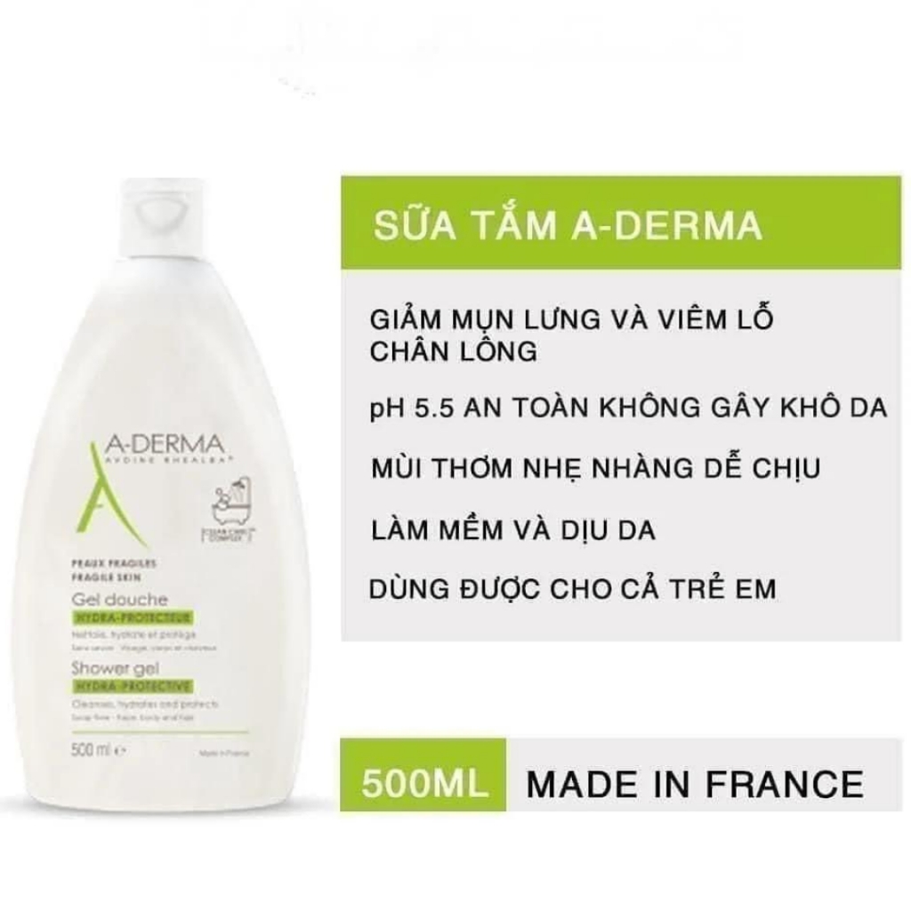 Sữa tắm A-derma giảm mụn lưng, viêm lỗ chân lông Aderma 500ml-pháp