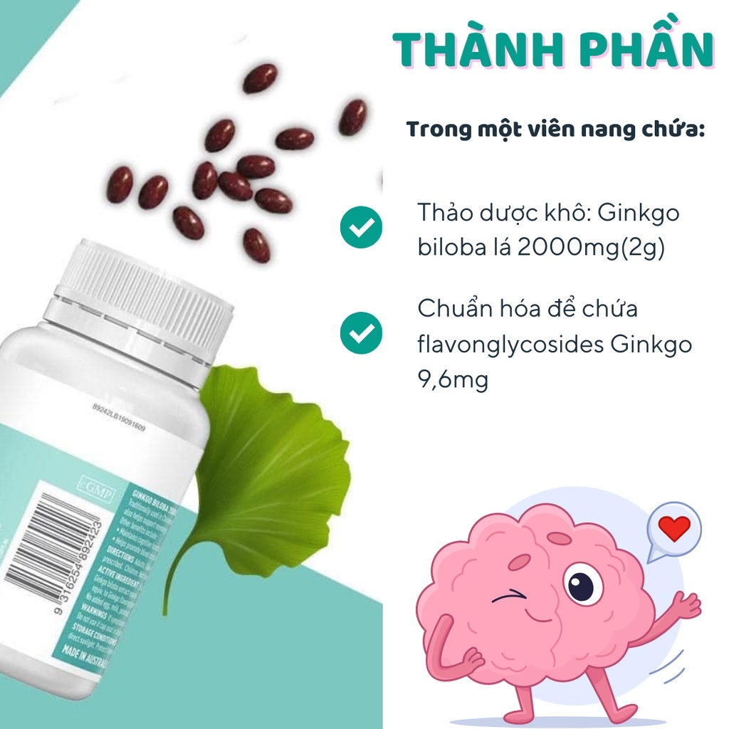 Bổ não Ginkgo Biloba Healthy Care Úc 2000 (MẪU MỚI)-ÚC