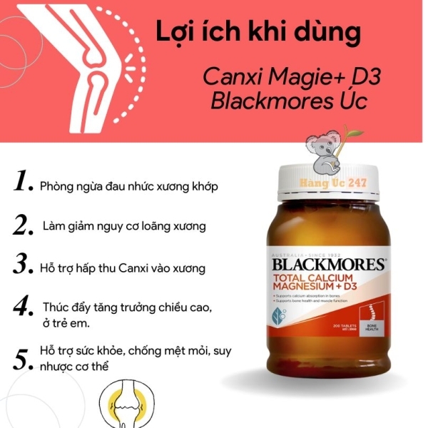 Viên uống Blackmores Bone Health Total Calcium Magnesium + D3 200viên-úc