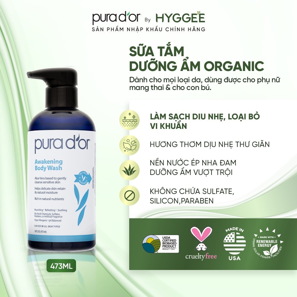 Sữa tắm dưỡng ẩm PURA D'OR Awakening Body Wash 473ml-mỹ
