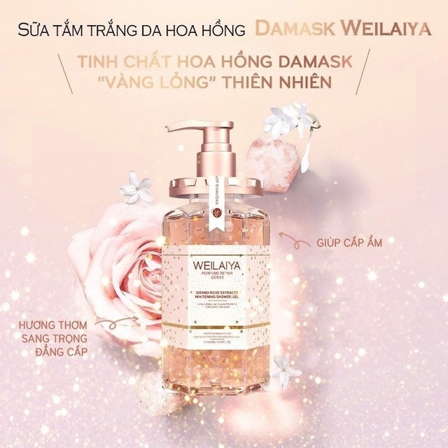 Sữa tắm Weilaiya trắng da cánh hoa hồng Damask 450ml-Trung Quốc