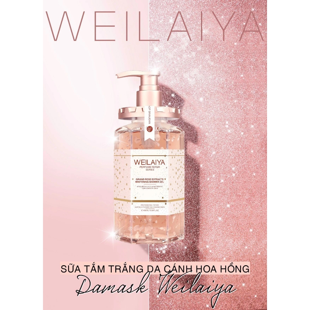 Sữa tắm Weilaiya trắng da cánh hoa hồng Damask 450ml-Trung Quốc