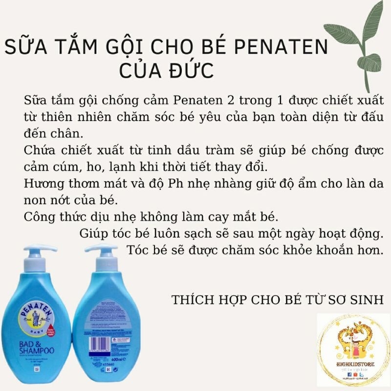 Sữa tắm gội Penaten 400ml Đức cho bé từ sơ sinh chống cảm