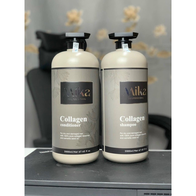 BỘ dầu gội xả collagen phục hồi tóc hư tổn MIKA 2000ML
