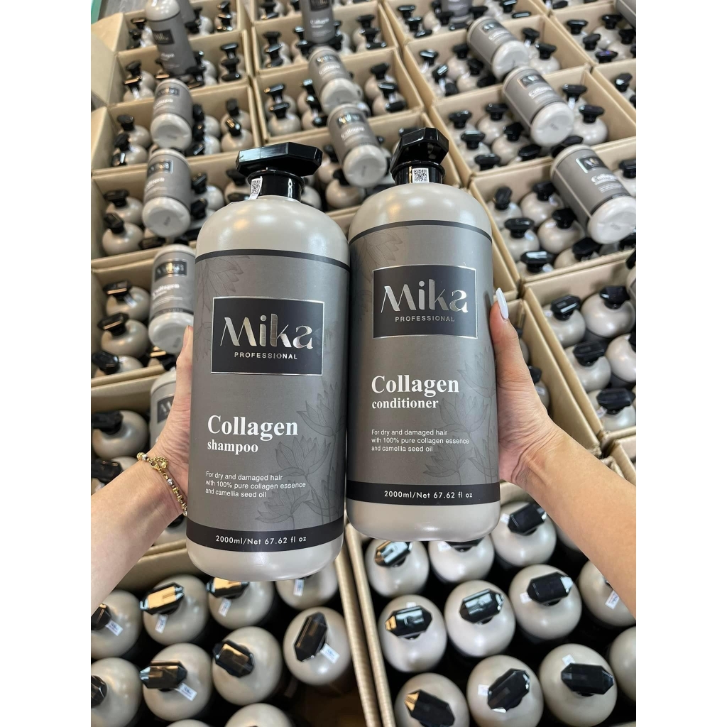 BỘ dầu gội xả collagen phục hồi tóc hư tổn MIKA 2000ML