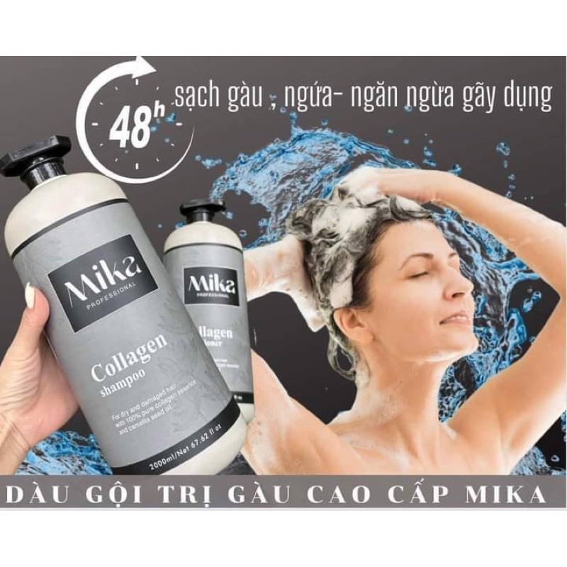 BỘ dầu gội xả collagen phục hồi tóc hư tổn MIKA 2000ML