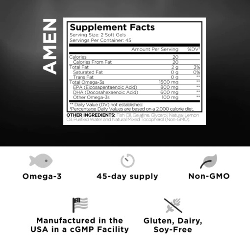 Viên Uống Dầu Cá Codeage Amen Omega-3 Tăng Cường Sức Khỏe, Đẹp Da 90 viên - beaute.superfood