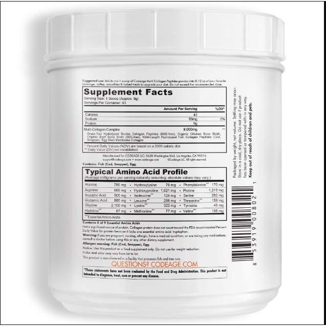 Collagen tổng hợp giúp trẻ hóa da Codeage Hydrolyzed Multi Collagen Peptides 567g