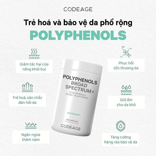 Viên uống chống nắng, sáng da CodeAge Polyphenols Broad Spectrum 120 viên