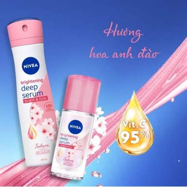 Xịt Khử Mùi Nivea Serum Sáng Da Hoa Anh Đào 150ml Whitening Deep Serum Sakura Spray